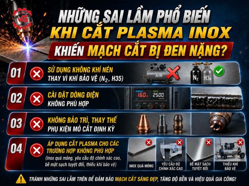 Cơ bản Cắt Plasma Inox (Thép Không Gỉ): Làm Sao Để Mạch Cắt Không Bị Đen? 11 nguyen nhan cat plasma inox bi den